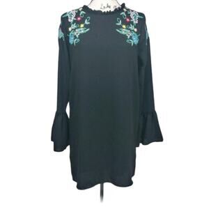 Philosophy Black Embroidered Bell Sleeve Boho Western Festival Dress Size S